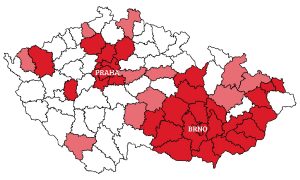Mapa ČR s místy instalace klimatizací KH