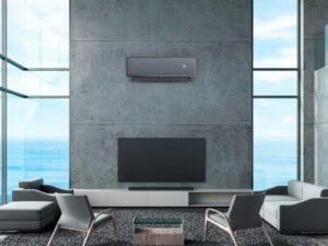 AUX Q SMART premium šedé barvy v obývacím pokoji